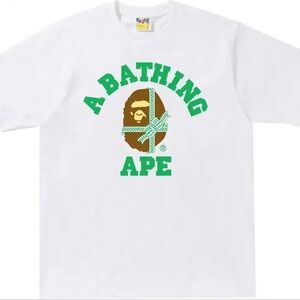 Bape White Tee with Green and Brown Graphic